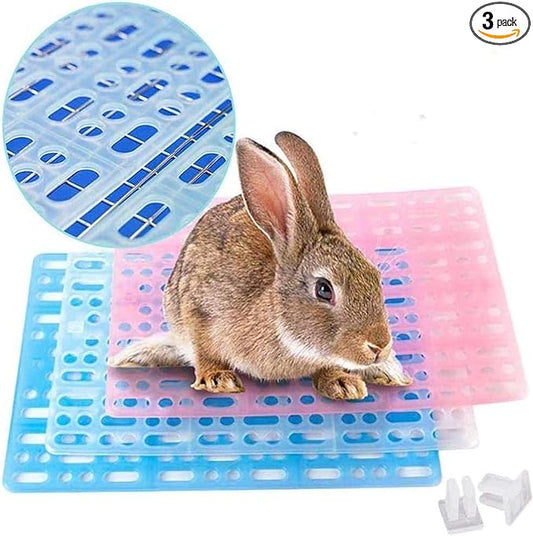 Hamiledyi Rabbit Feet Pad Hole Leak Water Design for Plastic Bunny Cage Mat Foot Resting Pads (1 Pink +1 White +1 Blue)