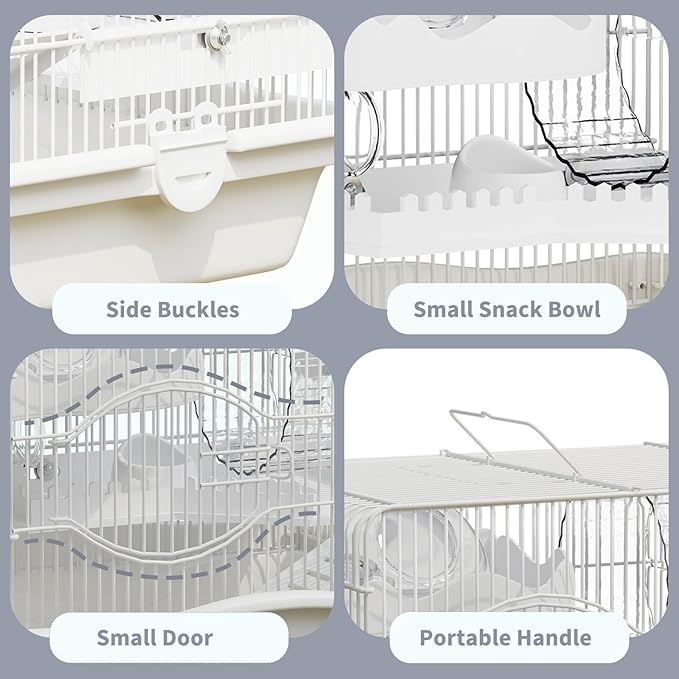 Mini Hamster Cage Starter Kit 15”Lx11”Wx12”H for Dwarf Hamster & Robo Hamster with Multilevel Platforms, Exercise Wheel, Transparent House, Ladder, Water Bottle, Food Bowl, White