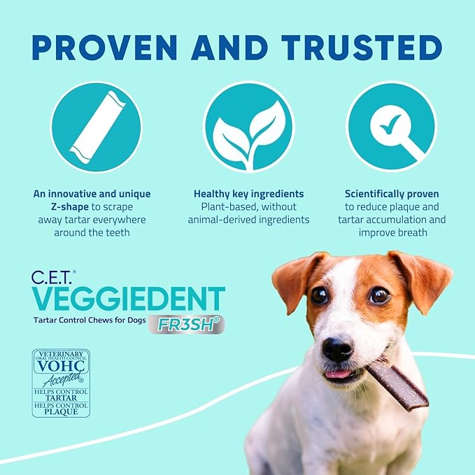 Virbac CET Veggiedent FR3SH Tartar Control Chews for Dogs Large (30 count), Brown, 2.22 Pound (Pack of 1)