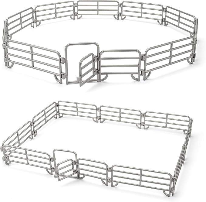 20PCS Large Farm Animal Corral Fence Toys with 2 Gates Fences for Kids Boys Girls, Educational Farm Animal Cake Toppers for Toddlers Children.
