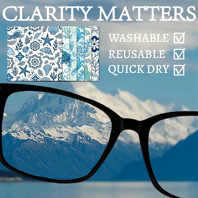 CREATCABIN 6Pcs Glasses Cleaning Cloth Microfiber Cleaning Cloths Reusable Thicken Soft Turtle Starfish Eyeglasses Cleaner Wipes Washable for Eyeglasses Laptops Phone Gift 6 x 6 Inch Marine Animals