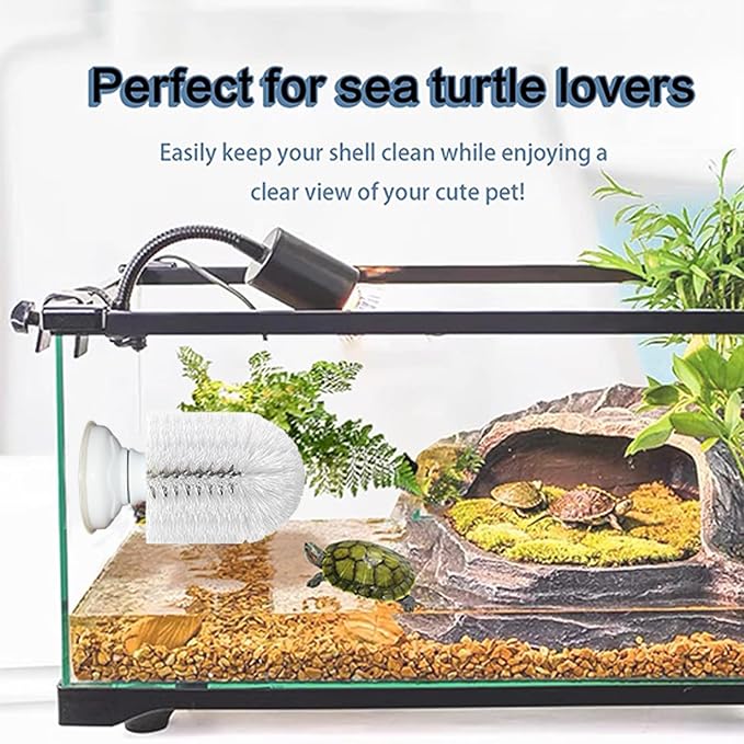 Turtle Brush with Suction Cup, Screw The Upgraded Turtle Scrub Brush Tightly on The Glass, It is Not Easy to Fall Off and Slide, Helping The Turtle Remove Dirt on The Back and Abdomen.