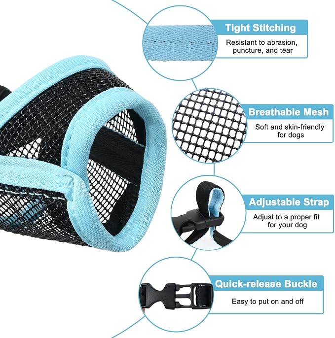 LUCKYPAW Dog Muzzle, Mesh Muzzle for Large Medium Dogs, Soft Mouth Cover to Prevent Biting Chewing, Drinkable Breathable Adjustable Puppy Mouth Guard(XXL, Baby Blue)