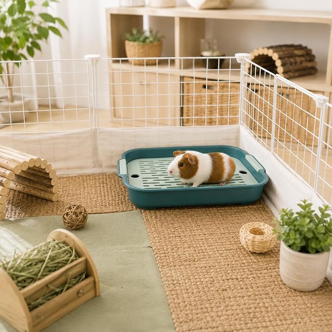 Garneck Guinea Pig Litter Box Rabbit Toilet Tray: Bunny Cage Litter Pan with Grid for Small Animal Potty Training Pet Toilet for Guinea Pig Rabbit Ferret Easy Clean