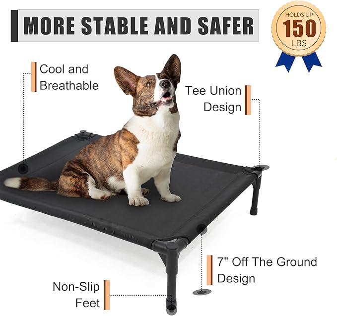 Garnpet Elevated Dog Bed for Large Dogs - Heavy Duty, Recyclable Mesh, Fits Up to 150 LBs - Indoor & Outdoor, Green