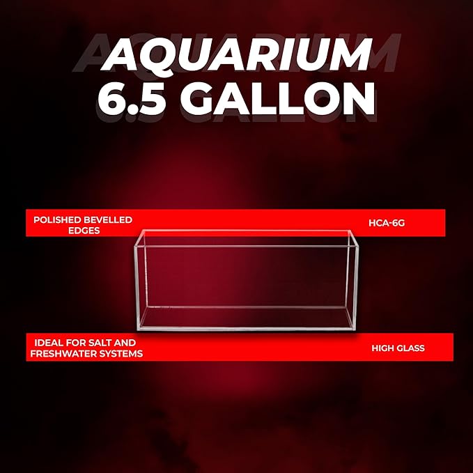 Aquatop High Clarity Tall Glass Aquarium – 6.5 Gallon Bookshelf Style Tank – 6.7" x 23.6" x 9.4" – Crystal Clear Glass for Freshwater & Saltwater Aquariums – HCA-6G