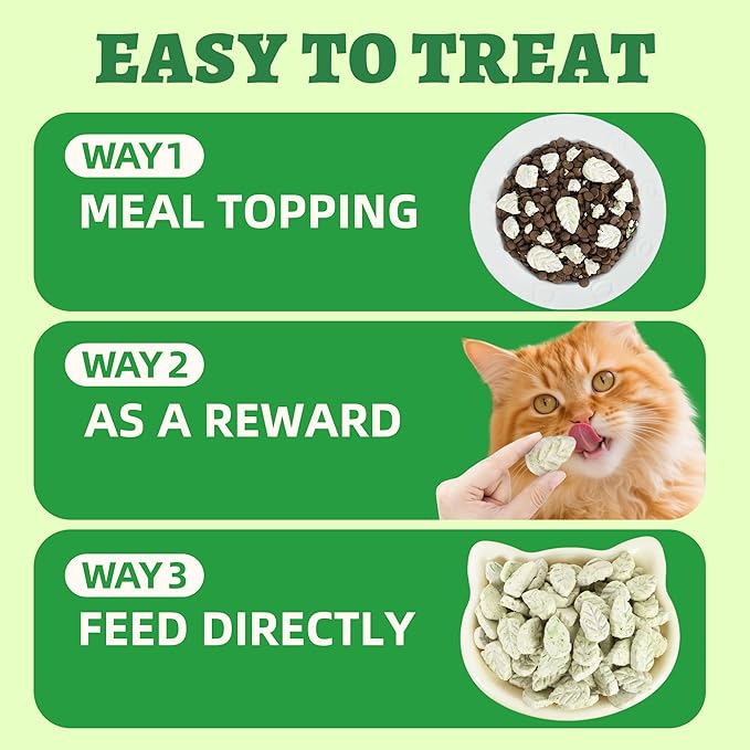 Wellix 3.9oz Leaf Crisps Freezed-Dried Cat Grass Treats - Healthy Cat Treats for Hairball Control & Teeth Cleaning Stick - Kittens Dental Chews and Training Snacks