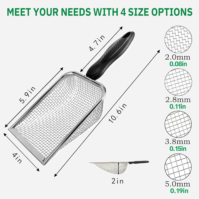 4 Pack Chicken Poop Scooper, 4" Metal Mesh Shovel | 2.0mm/2.8mm/3.8mm/5mm Holes, Chicken Coop Rake for Sand Litter, Suitable for Chickens, Cats, Rabbits, Hamsters & Reptiles