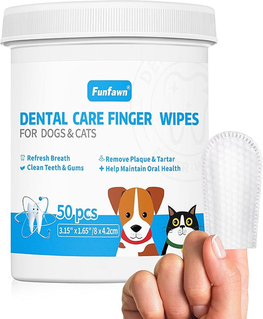 Dog Teeth Cleaning Finger Wipes - Pet Dental Care Wipes for Dogs & Cats - Freshens Breath - Remove Plaque and Tartar - 52 Count - Green Tea Scent