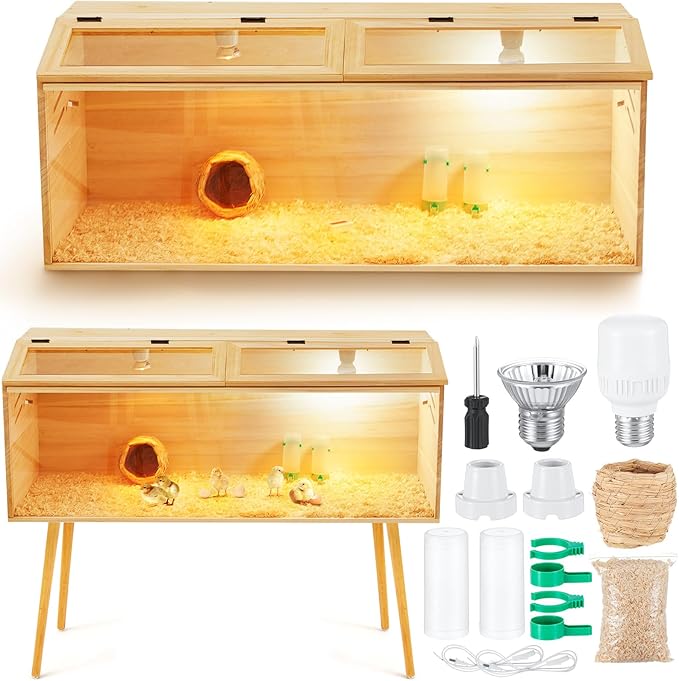 CroBlissful 40 x 16 x 16 in Brooder Kit Box for Chicken Quails Indoor Outdoor with Leg Stand Sliding Door, Bulb Set and Feeder, Baby Chicken Coops for Ducks, Hamsters, Lizards, Mice, Rat