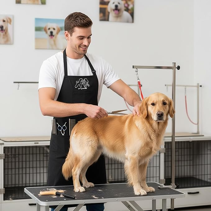 Gliitatu 2 Pack Dog Grooming Apron Smock Waterproof Apron for Dog Groomer Hair Stylist Apron Barber Apron for Salon