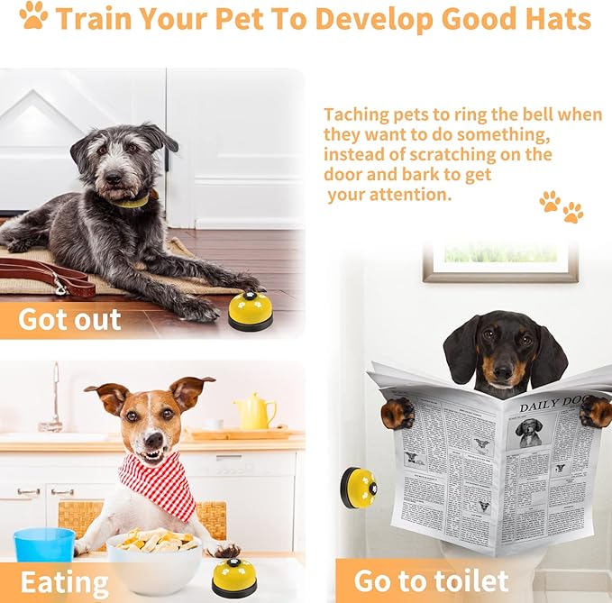 3 Pack Dog Doorbells, Pet Training Bells for Outside Potty Training and Communication, Bell for Dog Cat Puppy Interactive Toys (Yellow, 3 Pack)