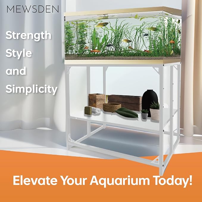 Fish Tank Stand - 20 Gallon Heavy Duty Metal Aquarium Stand, Reptile & Turtle Breeder Tank 450LBS Capacity Terrarium Stand Rack with 2-Tier Storage Shelves (White, 24.8"x13"x30")