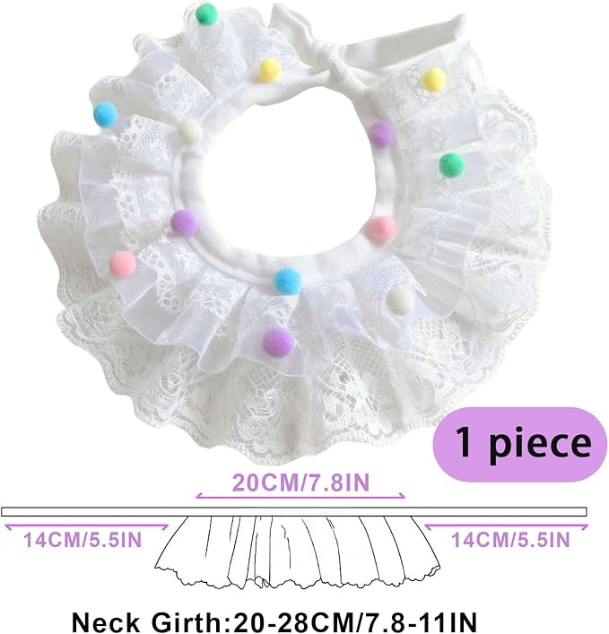 Elegant Lace Cat Collar with Cute Bow,Cat Collar with Bow Tie,Pet Lace Bib Collar with Cute Bow,Cat Princess Costumes,Colorful Ball,1 Piece ﻿