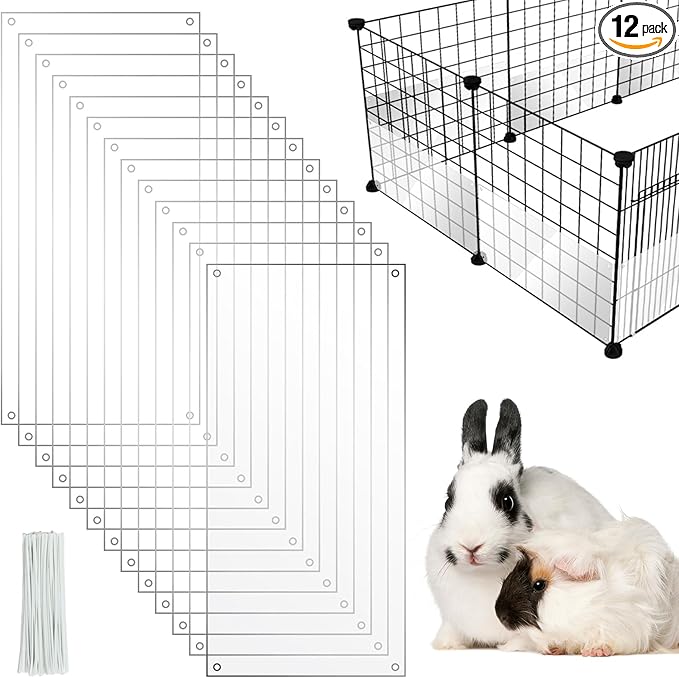 PETKNOWS 12 Pack Pet Cage Liner Protection Rabbit Cage Urine Guard Clear Cage Edge Liner Guinea Pig Side Lining Habitat Siding Cage Accessories, 11.8 inches x 5.9 inches Bedding Litter