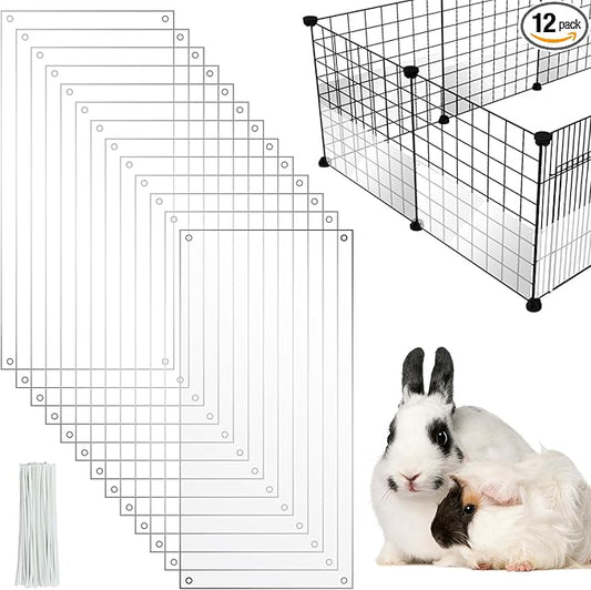 PETKNOWS 12 Pack Pet Cage Liner Protection Rabbit Cage Urine Guard Clear Cage Edge Liner Guinea Pig Side Lining Habitat Siding Cage Accessories, 11.8 inches x 5.9 inches Bedding Litter