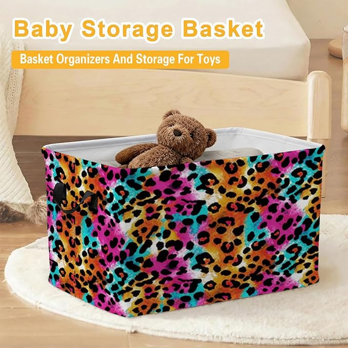56L Leopard Print Laundry Basket Clothes Hamper with Handles,Foldable Blanket Storage Large Laundry Hamper with Waterproof PE,Toy Storage Bin Organizer,Cube Clothes Organizer,Home Decor