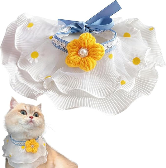 Elegant Lace Cat Collar with Cute Bow,Cat Collar with Bow Tie,Pet Lace Bib Collar with Cute Bow,Cat Princess Costumes,Yellow Daisy,1 Piece ﻿
