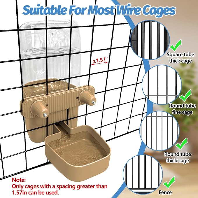 50 oz Rabbit Water Dispenser Hanging Gravity Bunny Water Bottle for Cage Automatic Small Animal Water Bottle for Ferret Guinea Pig Chinchilla Cat Puppy (Brown)