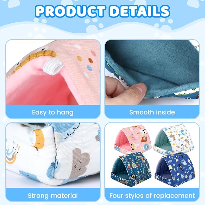 4 Pcs Guinea Pig Hideout, Guinea Pig Bed Tunnel Washable Small Animal House Cage Accessories for Mouse Chinchillas Hamsters Hedgehogs Ferrets Bearded Dragons and Rats Other Small Animals