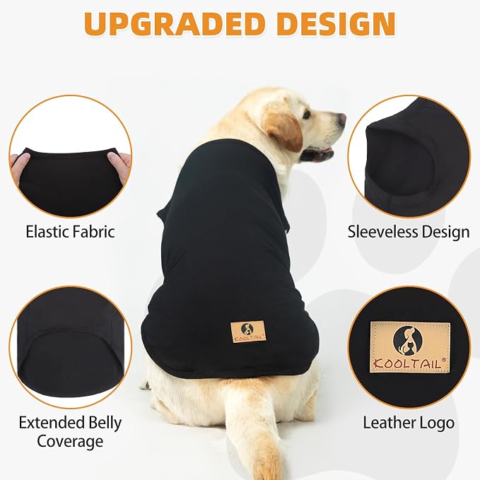 KOOLTAIL Boy Dog Clothes for Large Dogs, 2 Pack Cotton Summer Dog T Shirts UV & Insect Protection for Outdoor Camping, Anti-Hair Loss Breathable Sleeveless Pet Vest Tank Tops Apparel,Black & Grey,XXXL