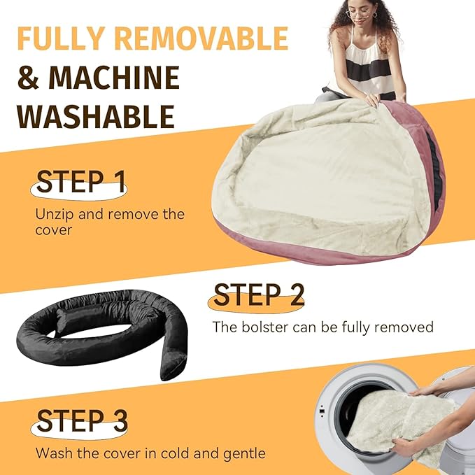 Orthopedic Dog Bed for Large Dogs, Waterproof Dog Bed for Large Size Dogs with Bolsters, Egg Crate Foam Sofa Bed with Washable Removable Cover & Non-Slip Bottom, Pink