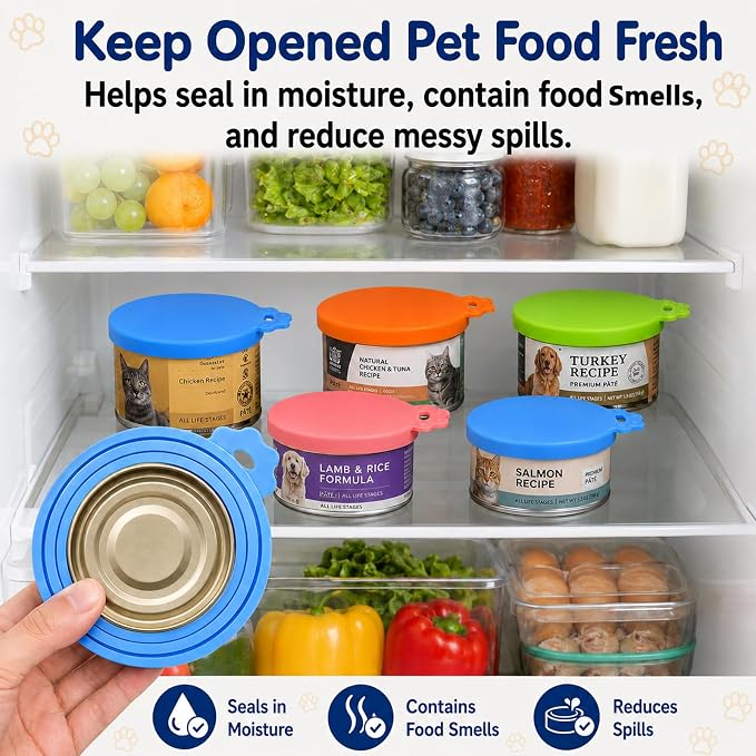 Lydia's Deal 4 Pack Universal Pet Food Can Covers, Silicone Lids for Dog and Cat Cans, Fit Most Standard Sizes (Multicolor)