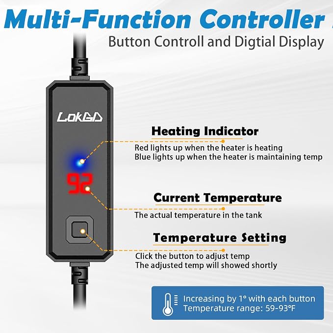 Upgraded 50W Intelligent Aquarium Heater,59°F-93°F Submersible Fish Tank Heater with Intelligent Digital Display Controller and Auto Power Off for 5-10 Gallon Freshwater Saltwater Fish Tanks