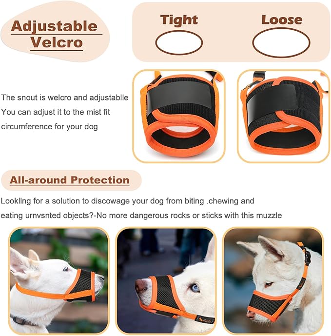HEELE Dog Muzzle,Soft Nylon Muzzle Anti Biting Barking Chewing,Air Mesh Breathable Drinkable Adjustable Loop Pets Muzzle for Small Medium Large Dogs 4 Colors 4 Sizes (Orange, S)