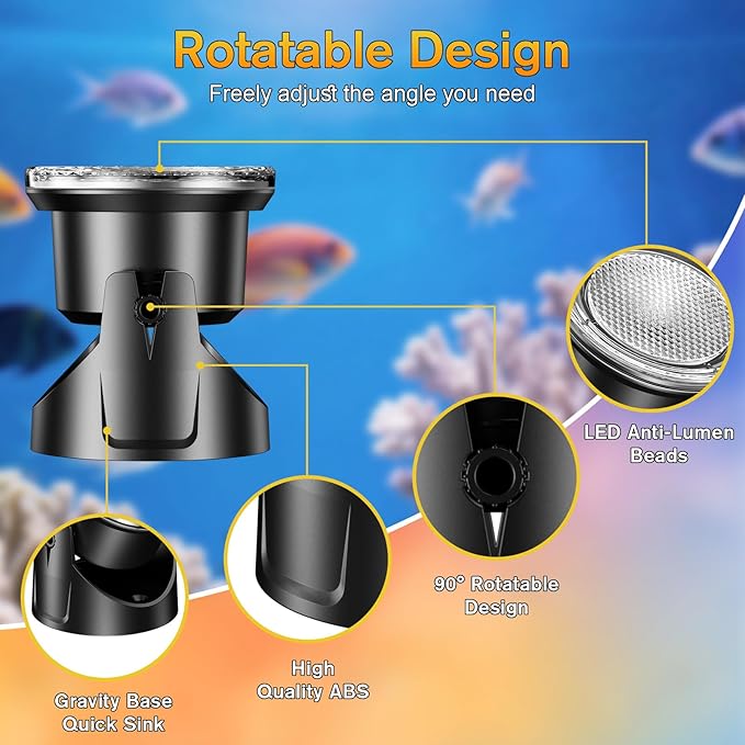 POPOSOAP LED Underwater Pond Lights 6-Head, IP68 Waterproof Pond Lights with Timer, 90° Rotatable Design & Gravity Base Fountain Lights for Pond Fountain Waterfall Aquarium Pool -P66HZ