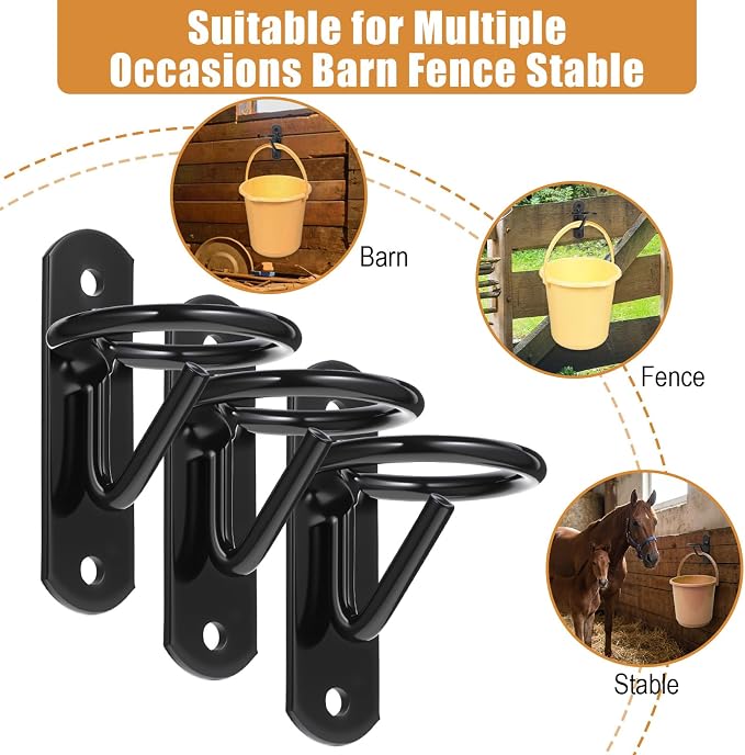 6 Pcs Bucket Hangers Hooks Heavy Duty Horse Water Feed Bucket Hooks for Metal Equestrian Stalls Barn Farmhouse Supplies with Screws Black
