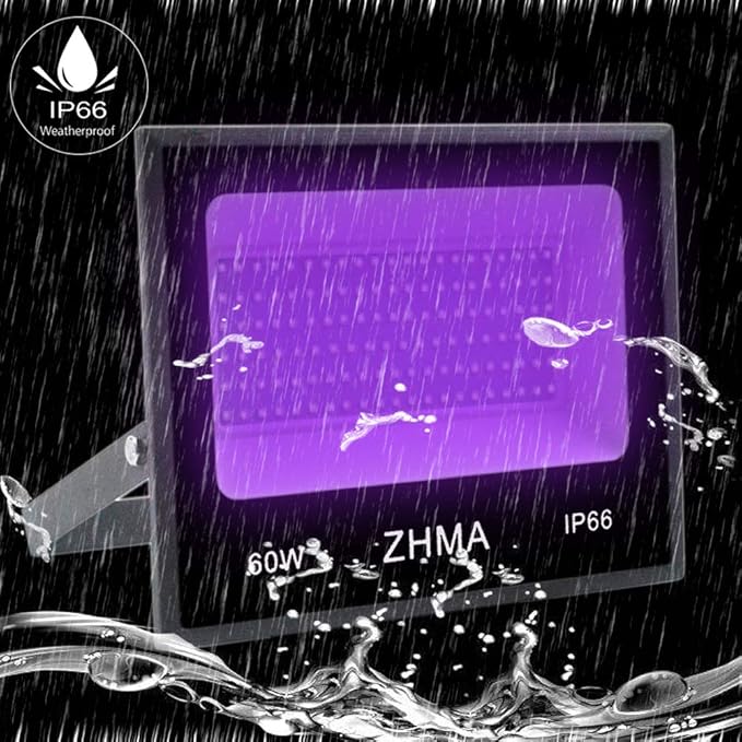 60W LED Black Flood Light with Plug, Black Light for Indoor/Outdoor Parties, Body Paints, Aquariums, Entertainment Venue