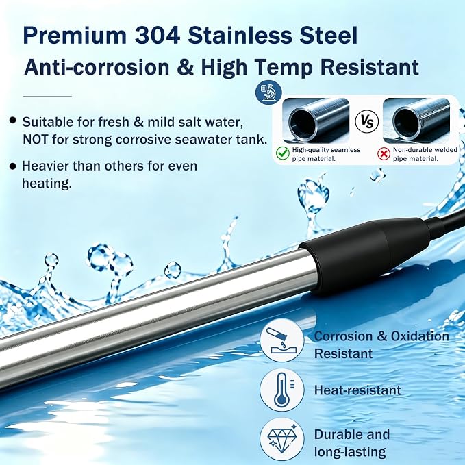 120V 1500W Immersion Electric Water Heater,Submersible Water Heater with Thermostat & GFCI . Suitable for Sinks, Bathtubs, Washbasins, Small Swimming Pools, Water Storage Tanks, Hot Tubs and Buckets