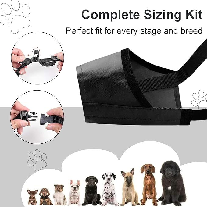 Dog Muzzles Suit, 7 PCS Adjustable Breathable Safety Small Medium Large Extra Dog Muzzles for Anti-Biting Anti-Barking Anti-Chewing Safety Protection (Black)