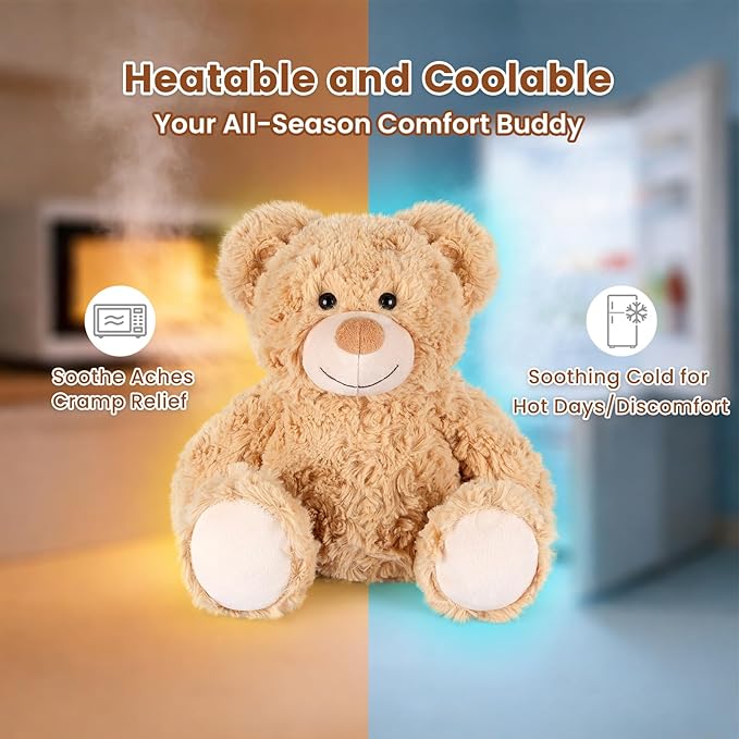 SuzziPals Teddy Bear Stuffed Animals, Microwavable Stuffed Animal Heating Pads for Heat Therapy, Stress Relief Toy for Anxiety, Cuddle, Companion, Bear Plush Gifts for Girls Boys Adults