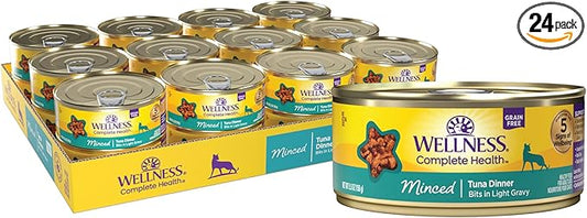 Wellness Complete Health Minced Adult Canned Wet Cat Food, Natural, Protein Rich, Grain Free, Tuna Dinner Recipe, 5.5 oz, Pack of 24 Cans