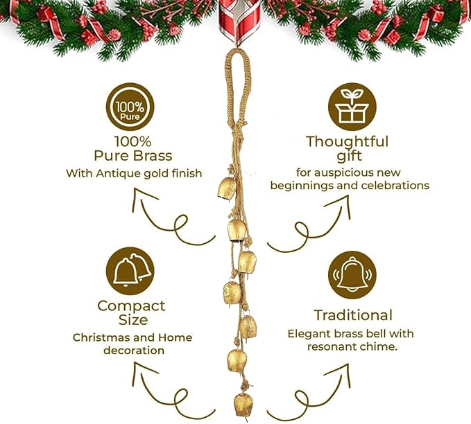 Bellshub Rustic Vintage 7-Bell Cluster Handmade 2" Metal Harmony Bells – 18" Hanging | Farmhouse Wall Décor, Wind Chime, Lucky Charm Bells for Home, Porch, Door Dog Bell Garden Decorations