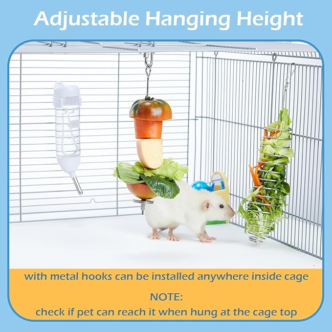 2Pcs Rat Enrichment Toys & Natural Grass Rat Hammock, Stainless Steel Foraging Holder and Chew Proof Bowl-Shaped Bed for 1-2 Rats Mice Parakeet