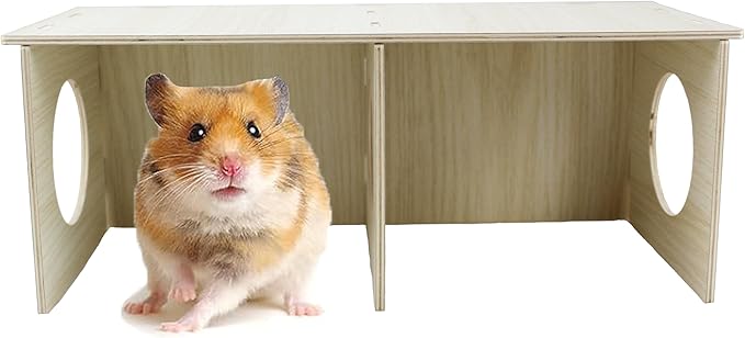 Amonk Large 2-Chamber Hideout 14x5.5x6in Wooden Hamster Secret Peep Shed Exploring Toys for Gerbils, Guinea Pigs, and Other Small Pet Animals