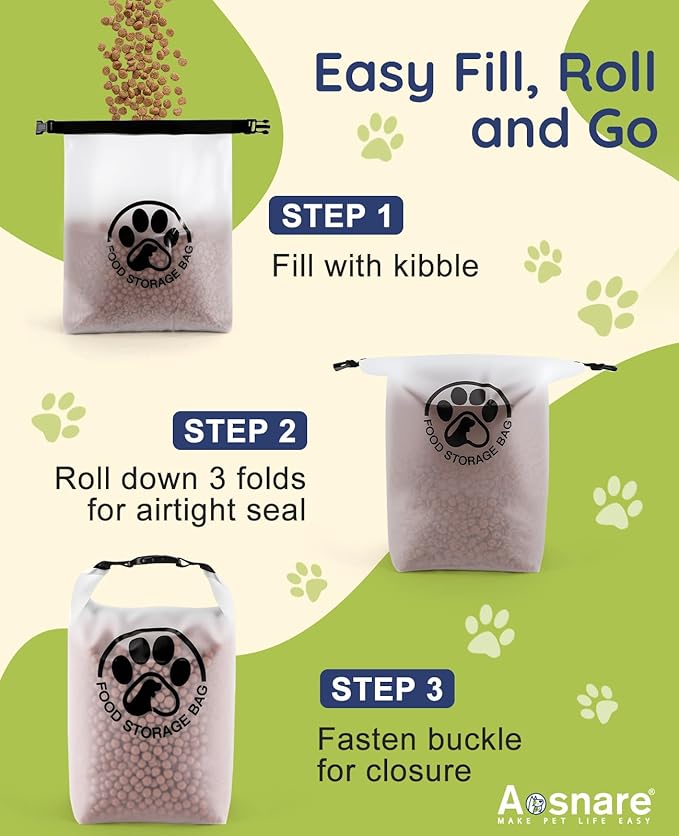Pet Food Storage Bag for Travel - Transparent Leak-Proof Dog Food Container with Roll-Top Closure, Keeps Kibble Fresh for Camping Trip, Dog Boarding, Weekend Getaways (14 Cups+bowl)
