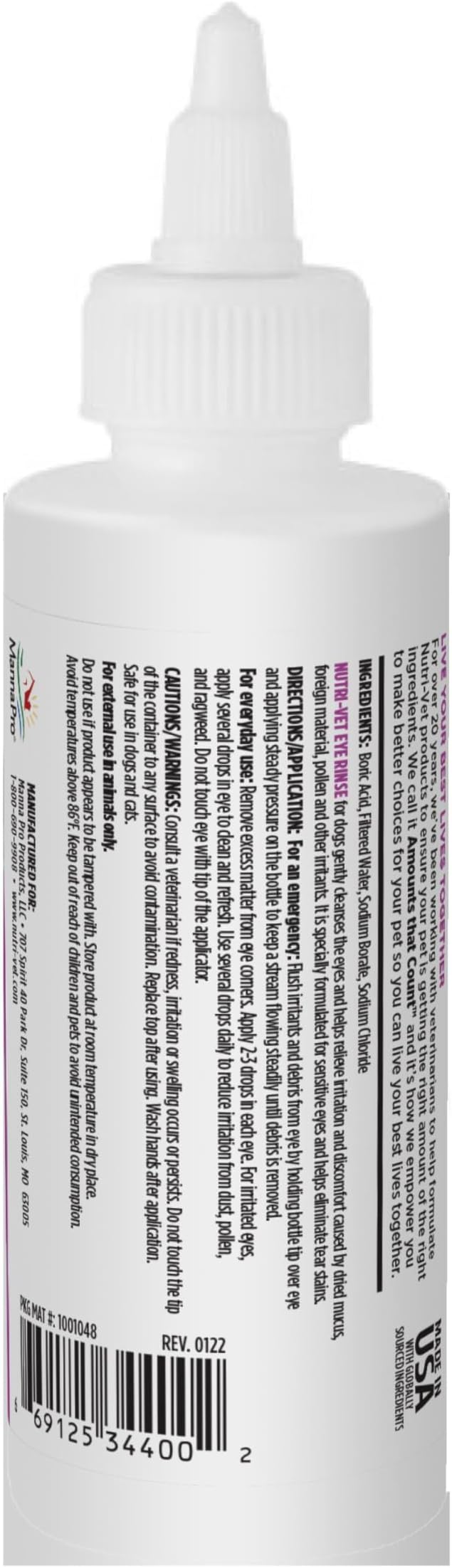 Nutri-Vet Eye Rinse for Dogs, Dog Tear Stain Remover, Eye Wash, Allergy Relief for Pet Puppies, Puppy Supplies, Pet Safe Formula, Vet Formulated, Prevents Infections, 4oz