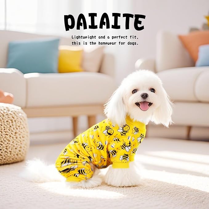 Paiaite Dog Pajamas Onesie: Comfortable Four-Legged Apparel for Small, Medium, & Large Dogs, Polyester Material for Comfort, Wrinkle Resistance, Moisture Wicking, Stretchiness Cute Bee 4XL