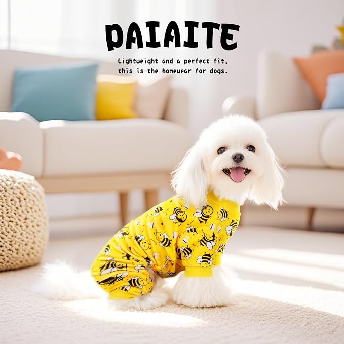 Paiaite Dog Pajamas Onesie: Comfortable Four-Legged Apparel for Small, Medium, & Large Dogs, Polyester Material for Comfort, Wrinkle Resistance, Moisture Wicking, Stretchiness Cute Bee Purple XS