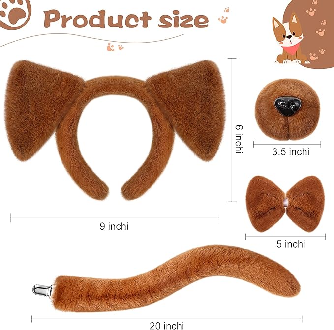 SATINIOR Puppy Dog Costume Set Ears Headband Nose Bow Tie Tail Animal Cosplay for Halloween