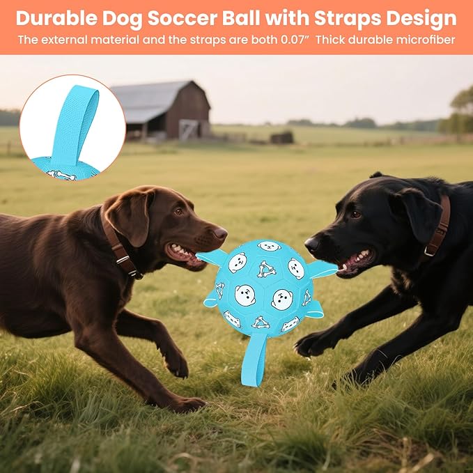 Dog Toy Soccer Ball with Grab Tabs, Durable Dog Soccer Ball, Dog Birthday Toys for Medium & Large Dogs, 8 Inch