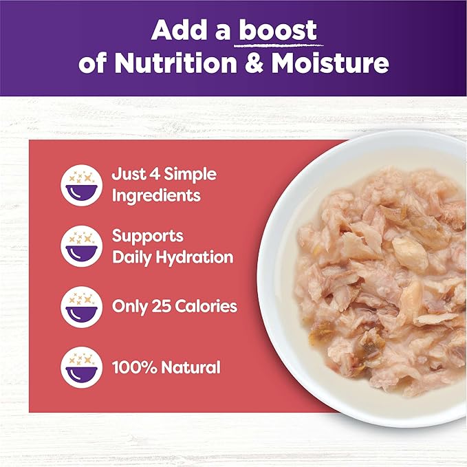 Wellness Bowl Boosters Shreds with Broth Wet Cat Food Topper, Grain Free, Natural, Flaked Salmon and Tuna Recipe, 1.75 oz, Pack of 12 Pouches