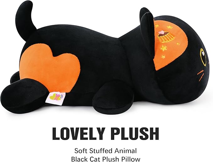 Onsoyours Original Cat Plush 13 Inch Kitty Plushies Toy Kitten Stuffed Animal Soft Pillow Kawaii Plushie Gift for Kids & Adults (Black Cat, 13")