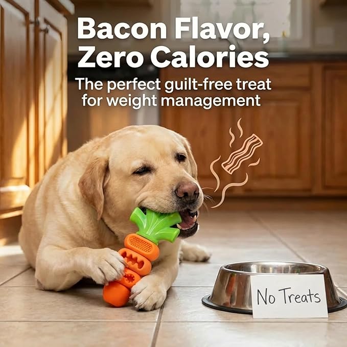 Frienhund Tough Dog Toys for Aggressive Chewers Medium to Large Breed, Indestructible 7" Nylon & Rubber Carrot, Bacon Flavored Dental Chew Toy for Boredom, Easter Basket Stuffers for Dogs (20-70 lbs)