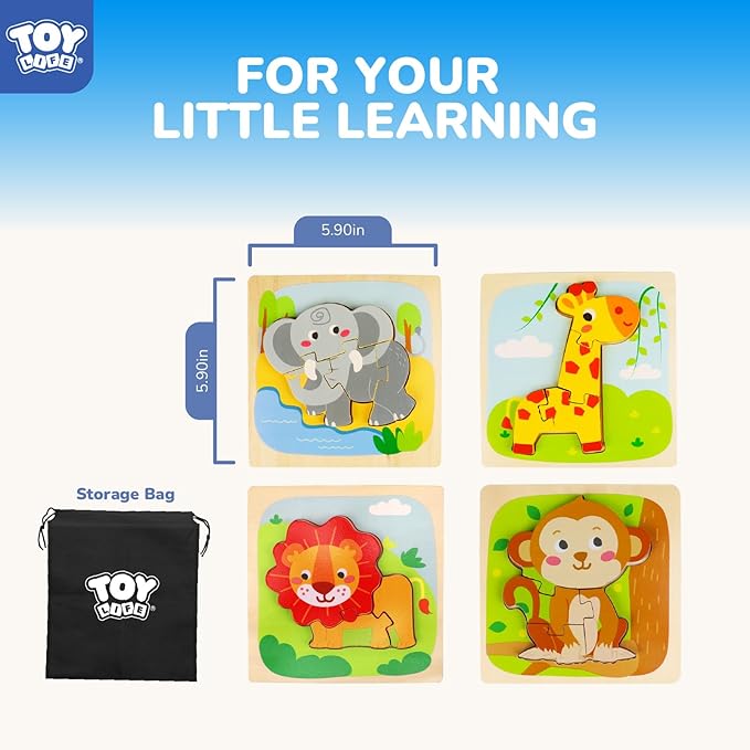 TOY Life Wooden Puzzles for Toddlers 2-4, Montessori Toys for 1 2 3 Year Old Boys Girls, Animals Puzzles Educational Learning Toys 2 Year Old, Birthdays Gifts Toy for 2 Year Old Girl Boy