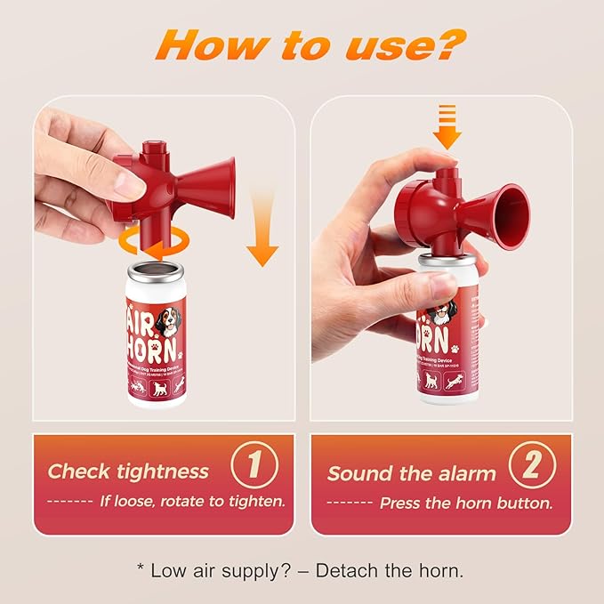 Nicehill 2 Pack Air Horn, 122dB Loud Air Horn for Dogs Pet Corrector to Stop Barking Jumping Chasing, Coyote Alert Safety Horn for Walking Hiking, Non‑Refillable 1.4oz, Orang